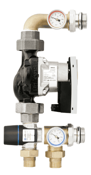 KAN-therm – Rozdeľovače InoxFlow – Čerpadlová skupina s trojcestným termostatickým zmiešavacím ventilom.